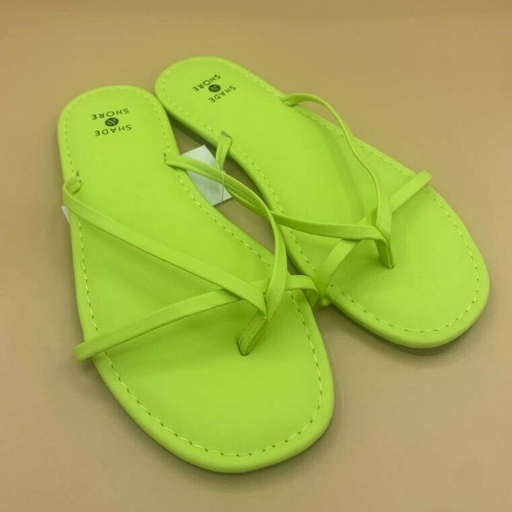 Shade & Shore Mackenzie Skinny Strap Flip Flop Sandals Lime 7 - Picture 4 of 5